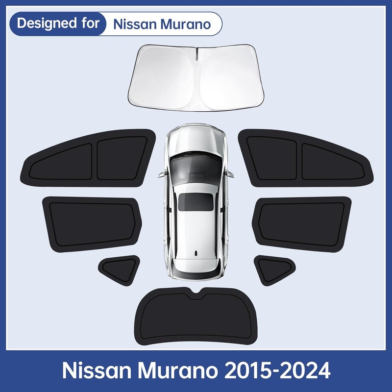 FSHAANY'S Car Window Shades for Nissan Murano 2015-2024, Full Car Window Covers for Privacy, Sunshades for Murano Front Rear Windshield Side Windows to Block UV and Protect Privacy(8pcs) - Image 3